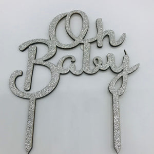 Silver Wooden Glitter Oh Baby Topper