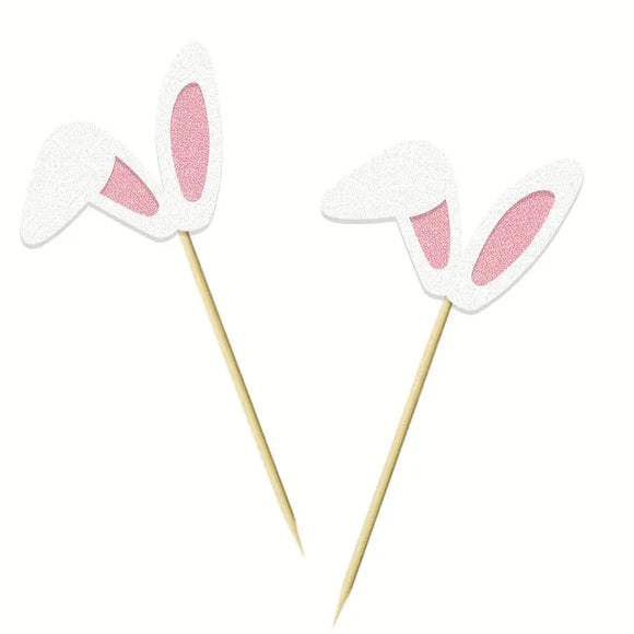 Bunny Ear Glitter Cupcake Topper 6pc