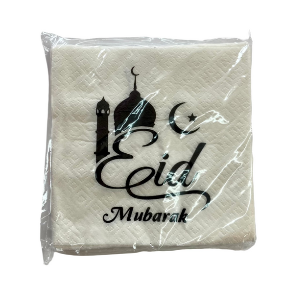 Eid Mubarak Black Serviette 12pcs