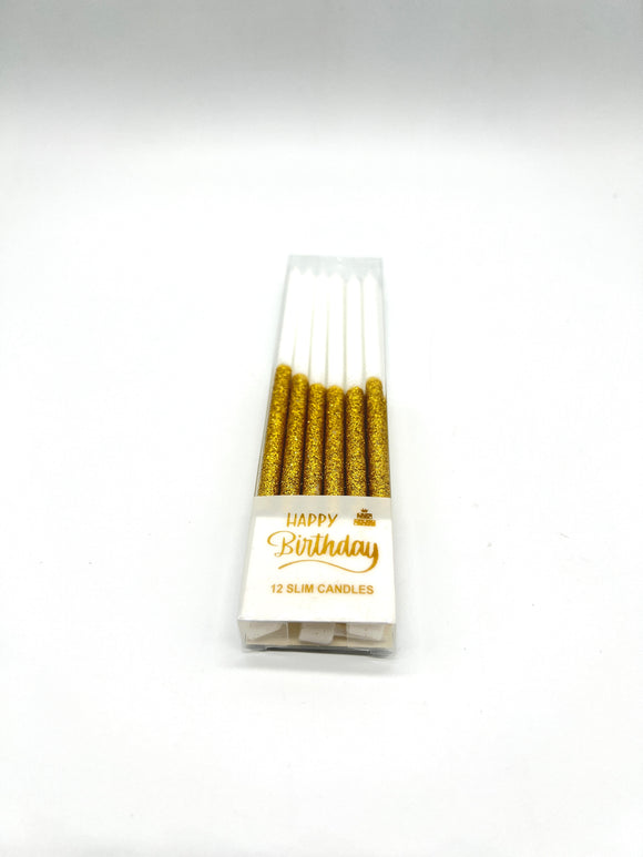 Gold Long Glitter Candles 12 pcs