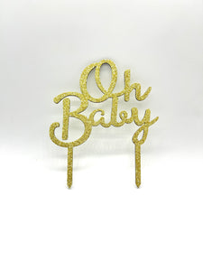 Yellow Gold Wooden Glitter Oh Baby Topper