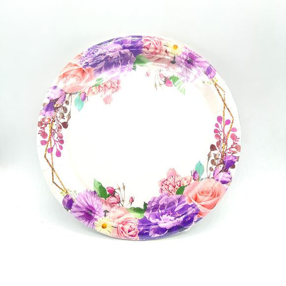 Purple Floral Paper Plates 10s