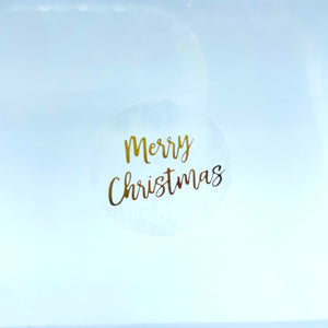 Christmas Sticker Round Gold on Clear 2.5cm